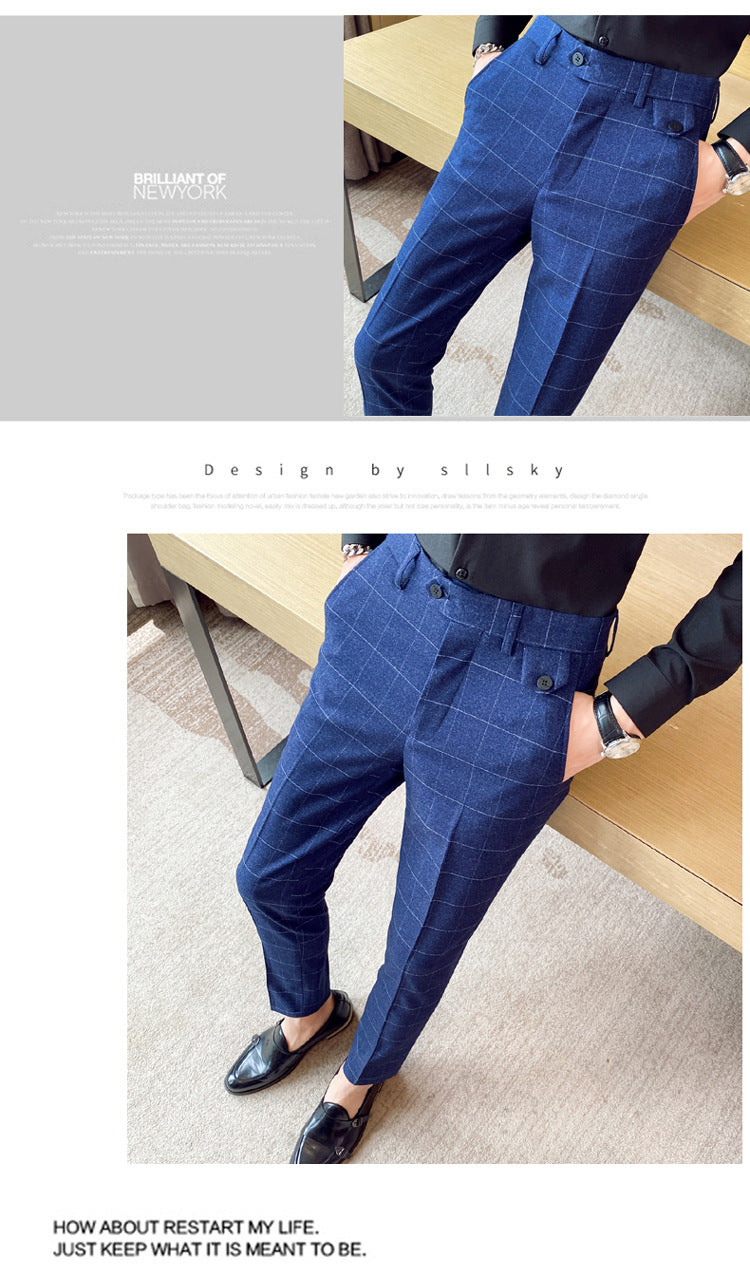 Style coréen British Classic Checkered Elegant Slim Fit meilleur homme pantoufles homme costume P