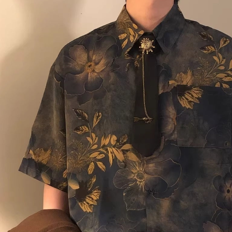 Haut à manches courtes, imprimé à la mode homme