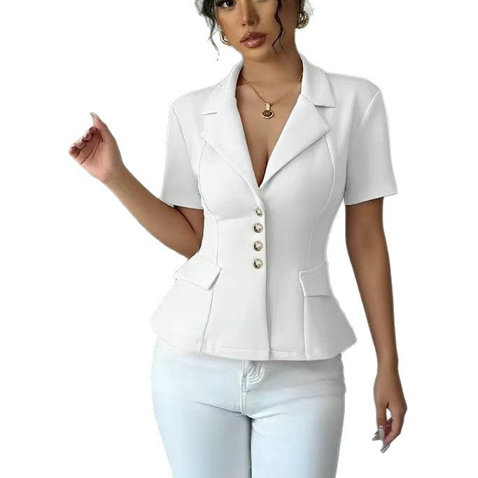 Veste à manches courtes à quatre boutons pour femmes