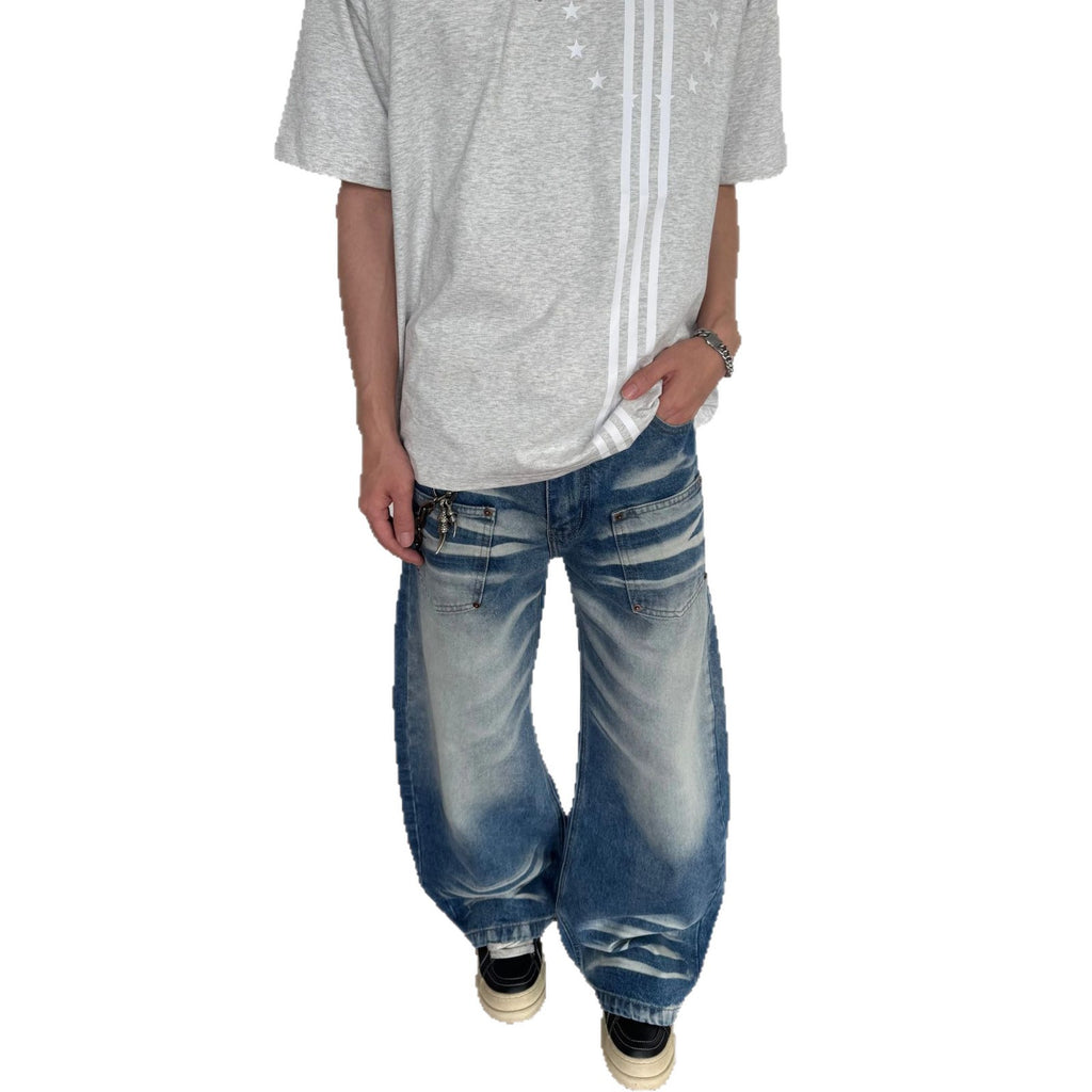 Jeans de bootcut de chat lavés rétro pour hommes