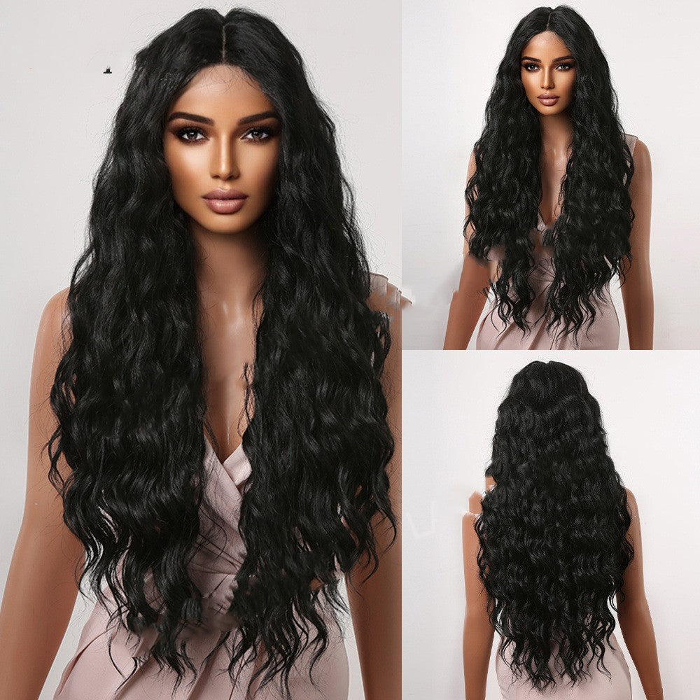 Soie domestique haute température Perruque de soie femme avec longs cheveux bouclés au milieu