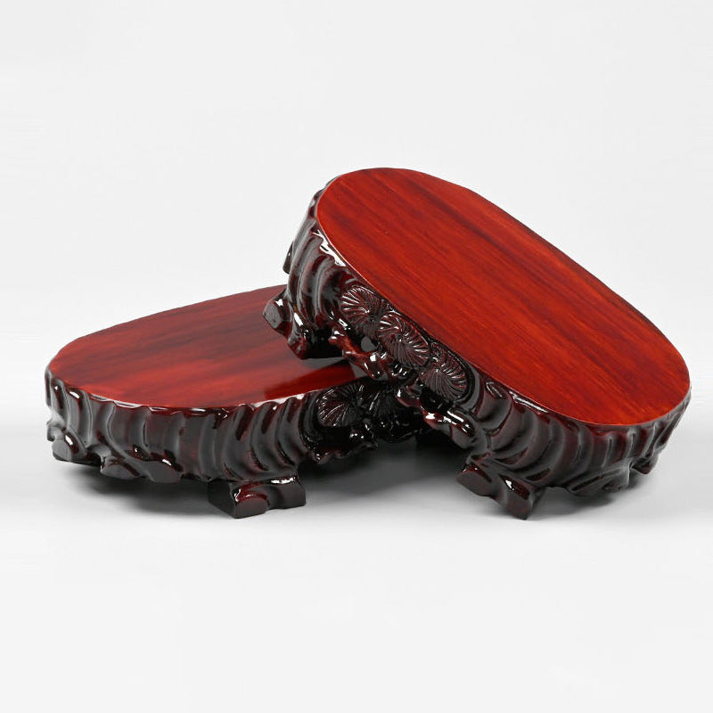 Base en bois, bois rouge et ornement en pierre rare