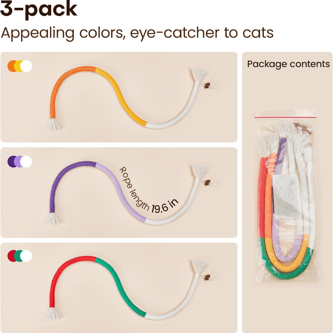 Jouets de chat Chew Ropes 3Pcs avec Catnip naturel rechargeable