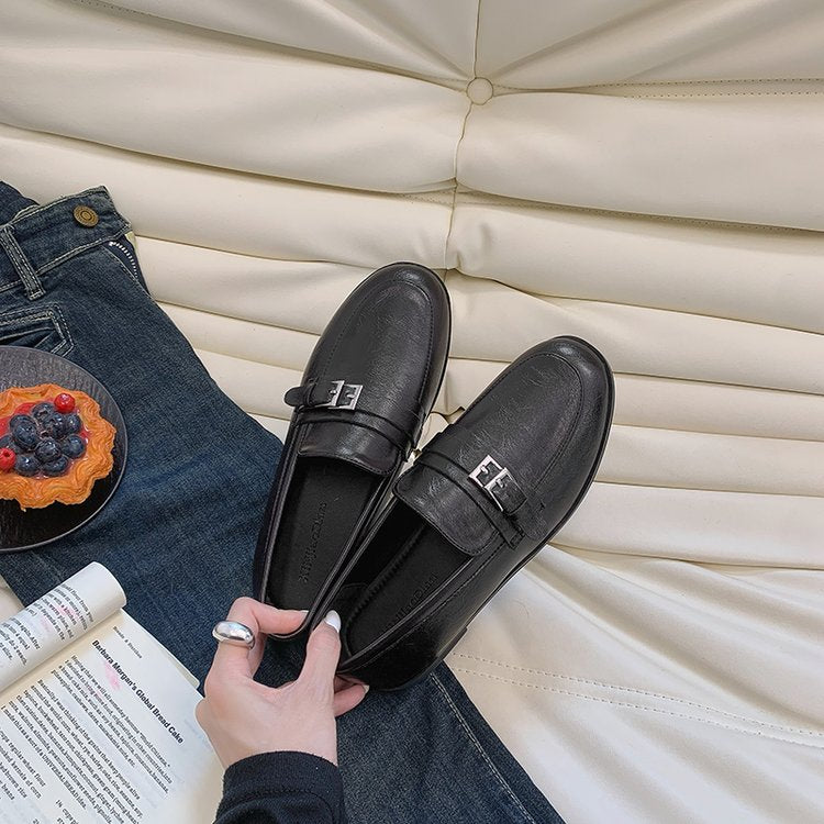 Femme Old Money Style Flat Low Heel Loafers Automne Arrivée British Belt Buckle Vintage D