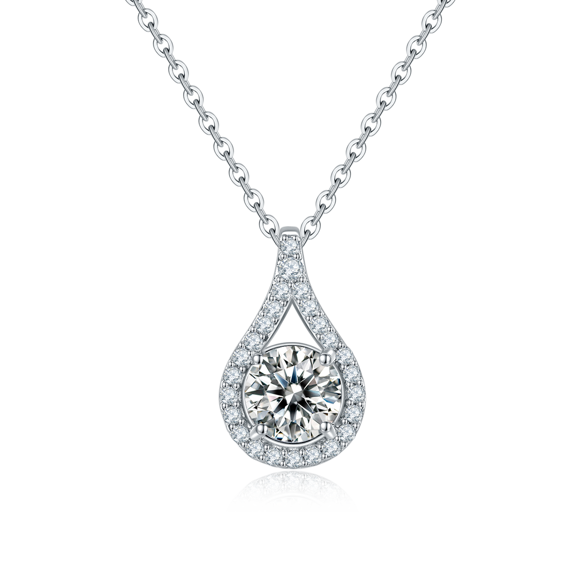 S925 Collier en argent sterling Teardrop Halo