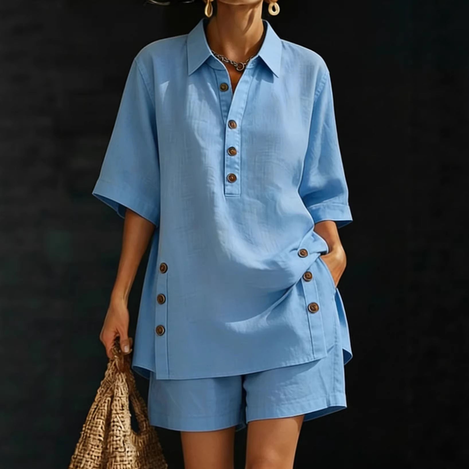 Vente chaude Automne et été Commerce extérieur Chemise à manches courtes pour femmes et pantalons allongés Tw