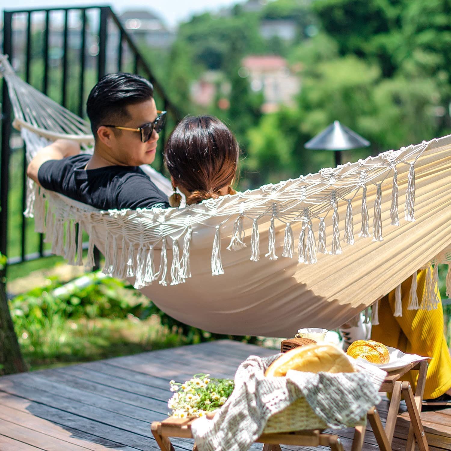 En plein air Bohème-Style Guesthouse Double Tassel Hammock