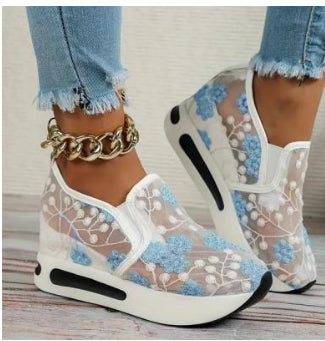 Mode femme Dentelle Mesh Casual High Heel Sneakers