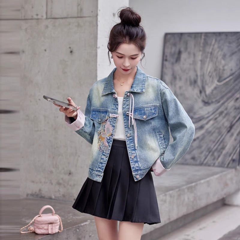 Women's Embroidered Chinese-Style Denim Jacket