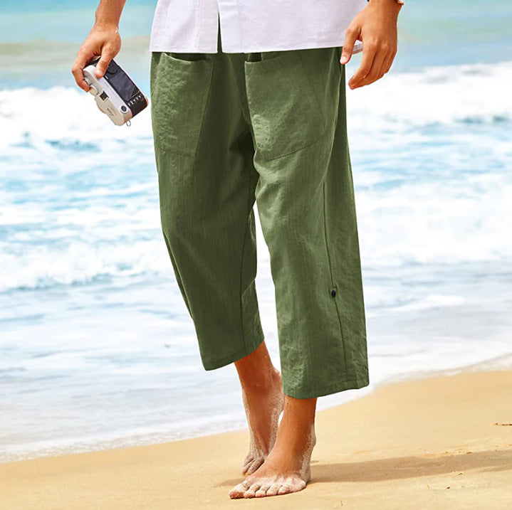 Short de plage en lin d'été pour hommes
