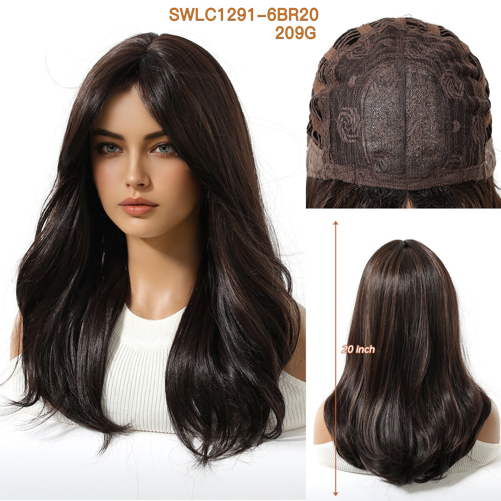 Simulation de bangs naturels à huit caractères Long Curly Wig Cap