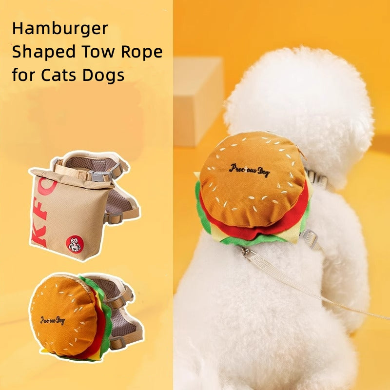 Cartoon Hamburger Chips Design Ajustable Vest Leash Rope pour les chats et les chiens