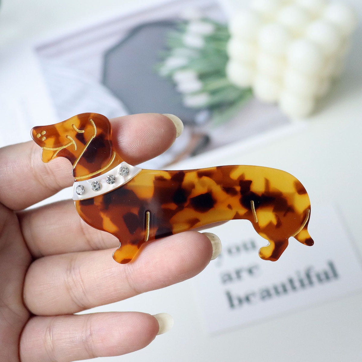 Tablettes d'acétate de cellulose de style coréen Saucisse Barrettes en forme de chien