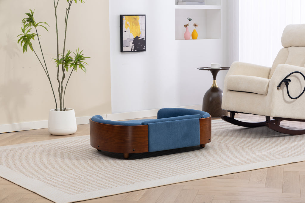 Style scandinave Lit de chien élevé Sofa Pet avec pieds en bois massif et noyer Bent Wood Bac