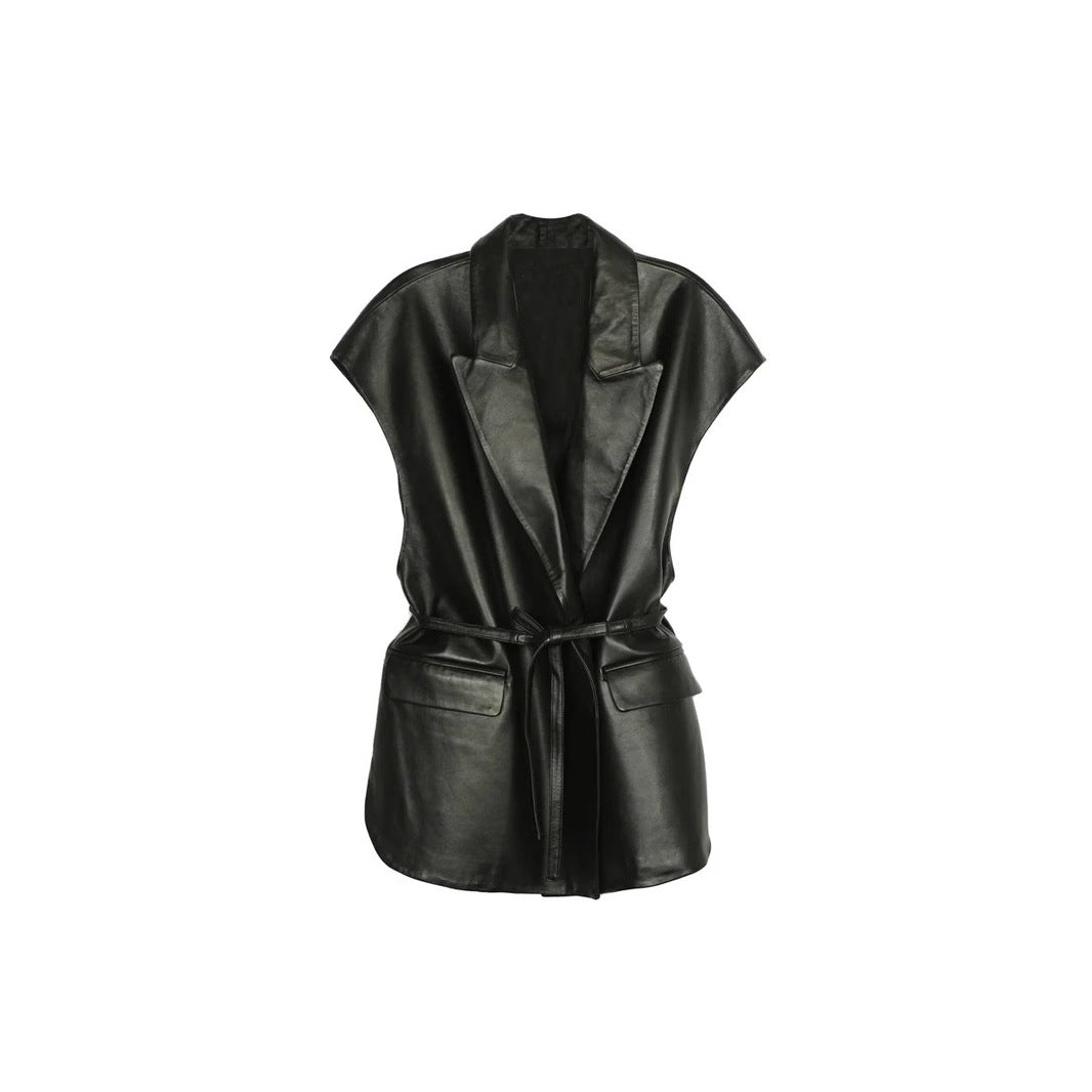 Femmes sans manches PU Veste en cuir pour FallWinter Mode tendances