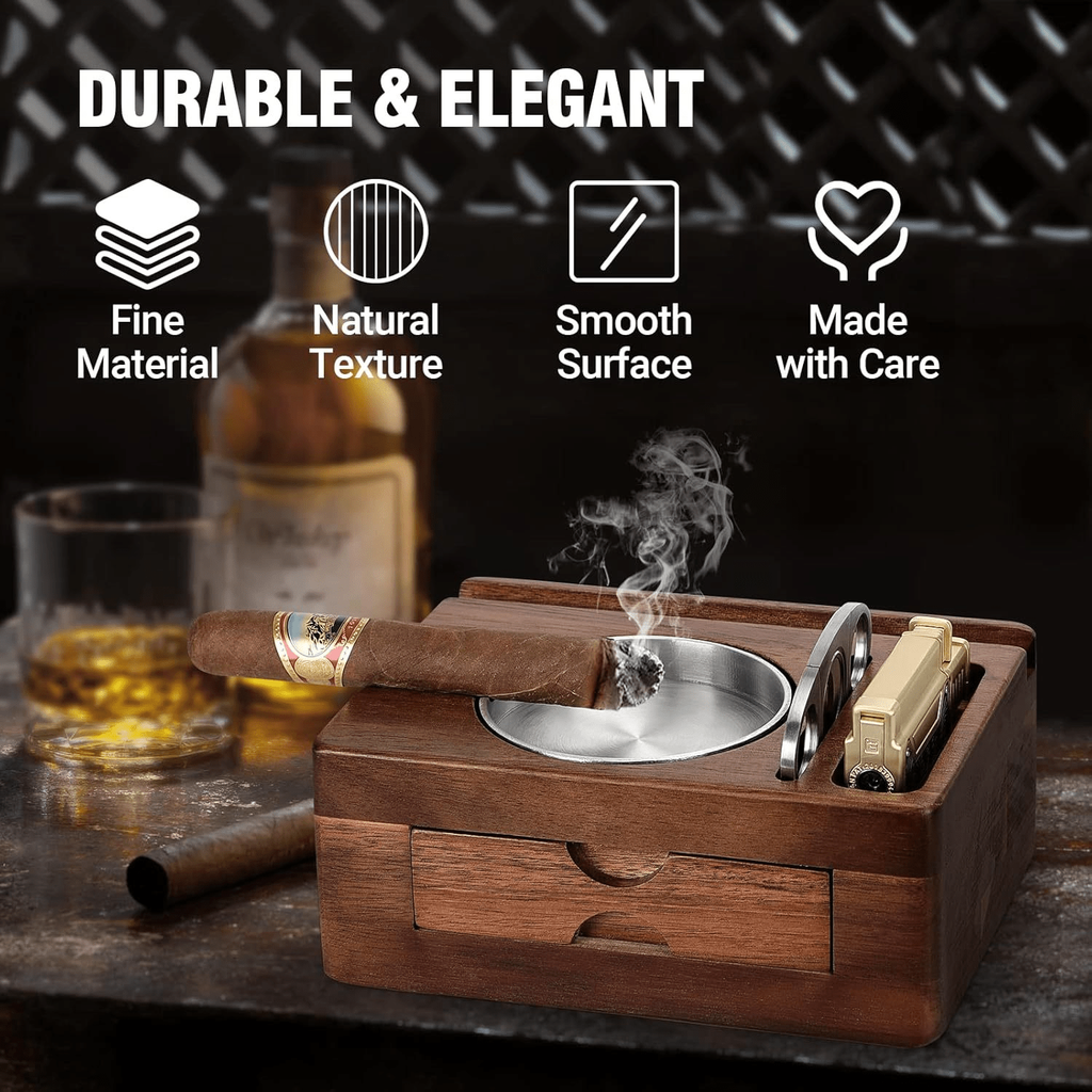 Cendrier de cigare - Cendrier en bois avec cutter de cigare