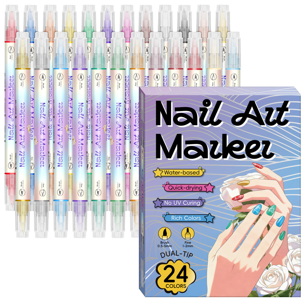 Stylo à ongles Art Graffiti 12 couleurs imperméable à l'eau Stylo à ongles acrylique à séchage rapide