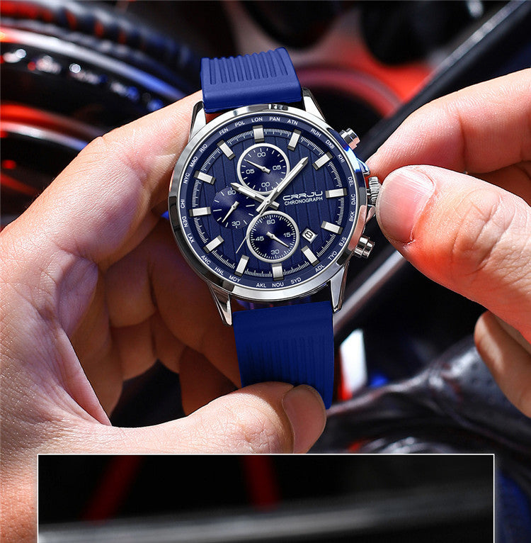Bracelet en silicone pour homme Bracelet en acier à six broches Business Casual Watch