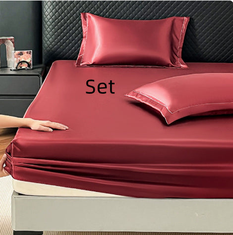 Satin look Ice Silk Fitted Bed Sheet - Single Size Smooth Breathable Matelas Cover for Be