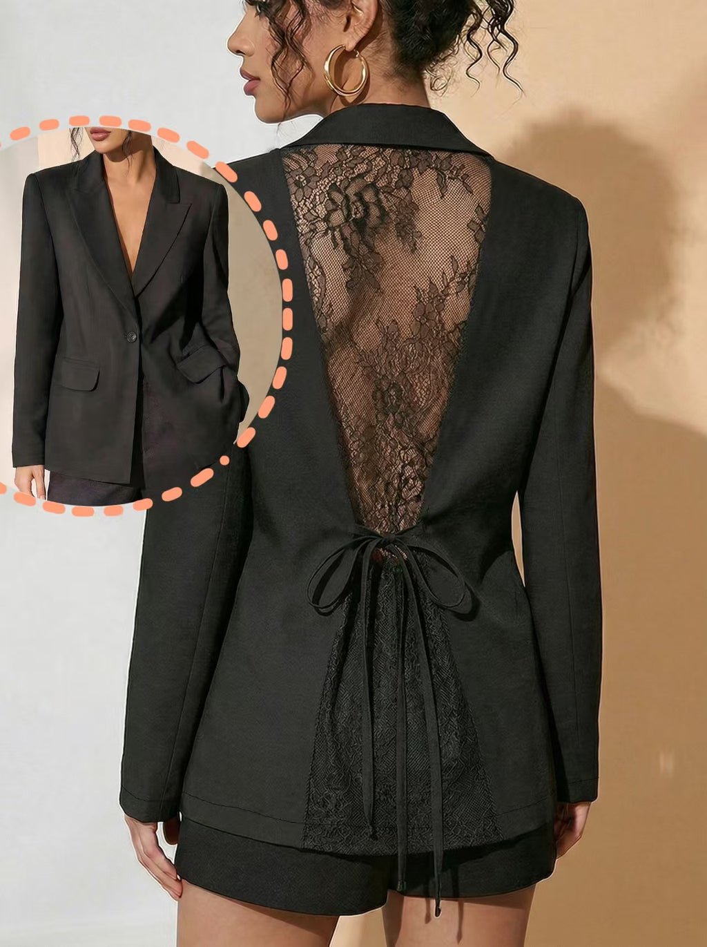 Arrivée Femmes Slim-fit Lace-waist Blazer avec un panneau arrière mince