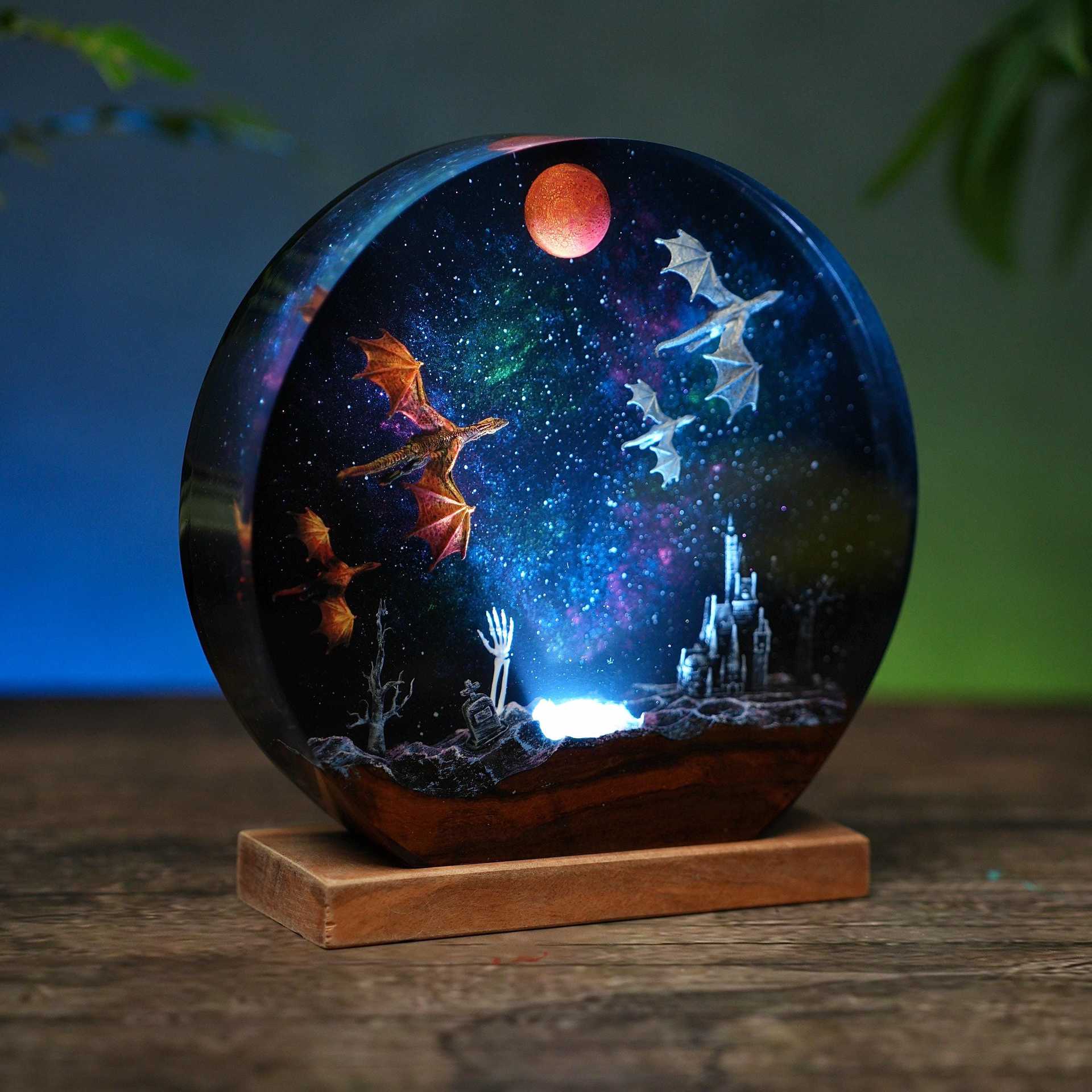 Lampe de résine Dragon de glace et Dragon de feu personnalisé Époxy