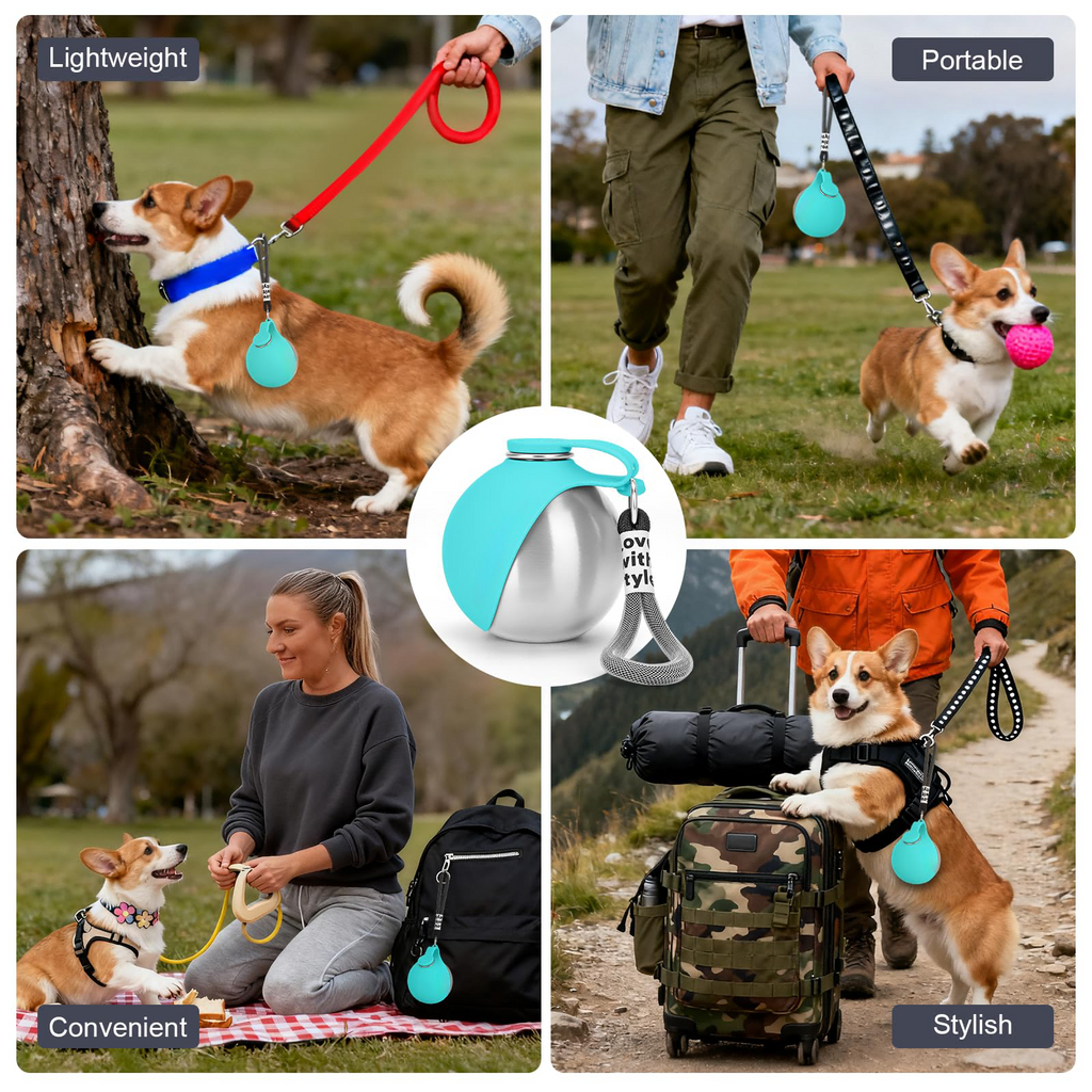 Bouteille d'eau portable pour chien 10oz en acier inoxydable Distributeur d'eau pour chien de voyage avec bol No-Spi