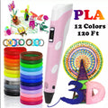 Jeu de stylo d'impression 3D Doodle PLA Filament Imprimante Dessin 12 Couleurs Cadeau enfants Royaume-Uni