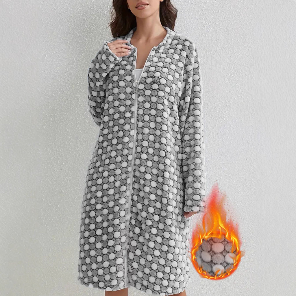 Épaisseur, chaud Zip chemise de nuit Casual confortable à manches longues Robe de flanelle