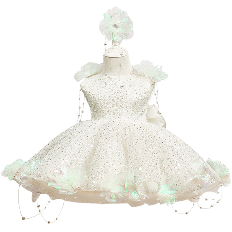 Perle de paille fleur fille robe princesse Gala Gown