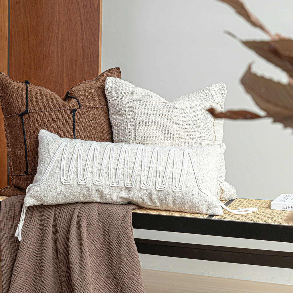 Coton et lin Patchwork lancer oreiller Canapé Coussin de dossier fait main Pad pour Villas
