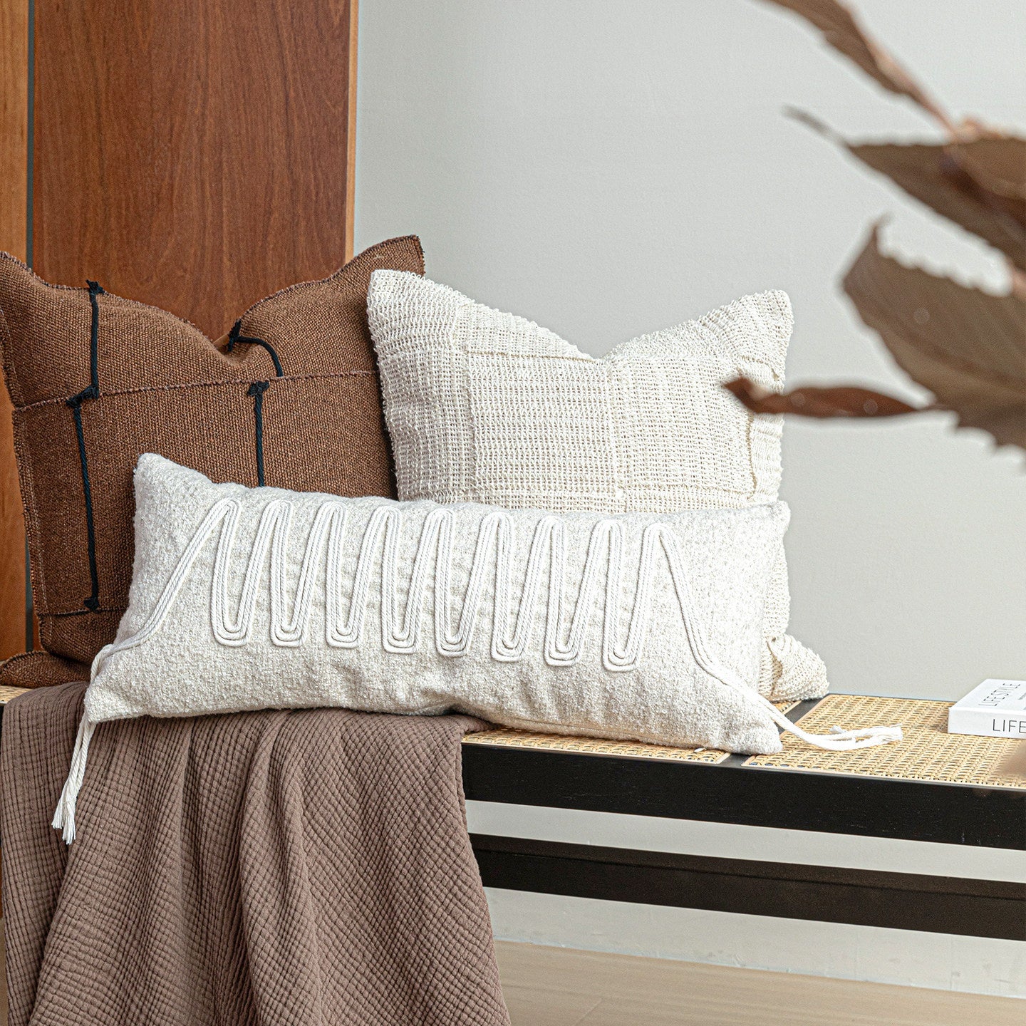 Coton et lin Patchwork lancer oreiller Canapé Coussin de dossier fait main Pad pour Villas