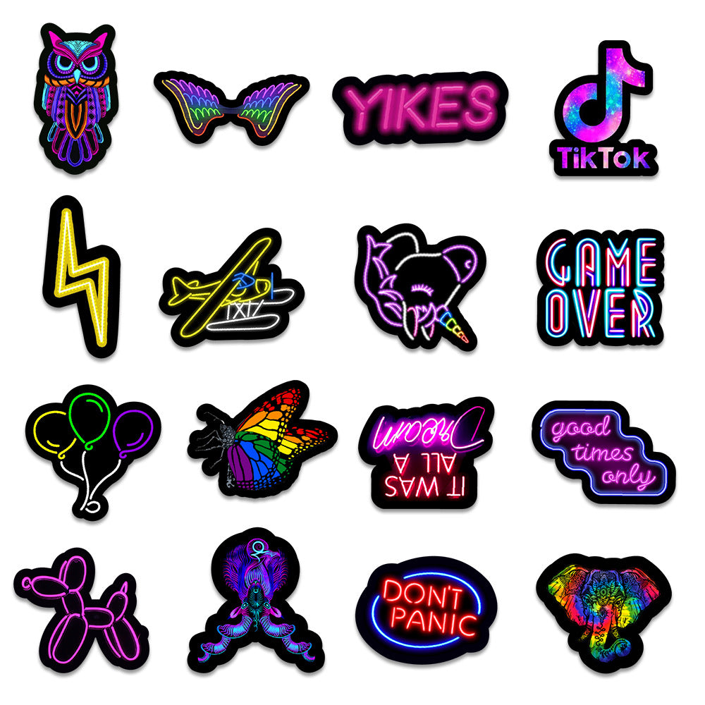 Stickers 50 Neon Stickers Auto Trunk Téléphone Coupe d'eau Décoration