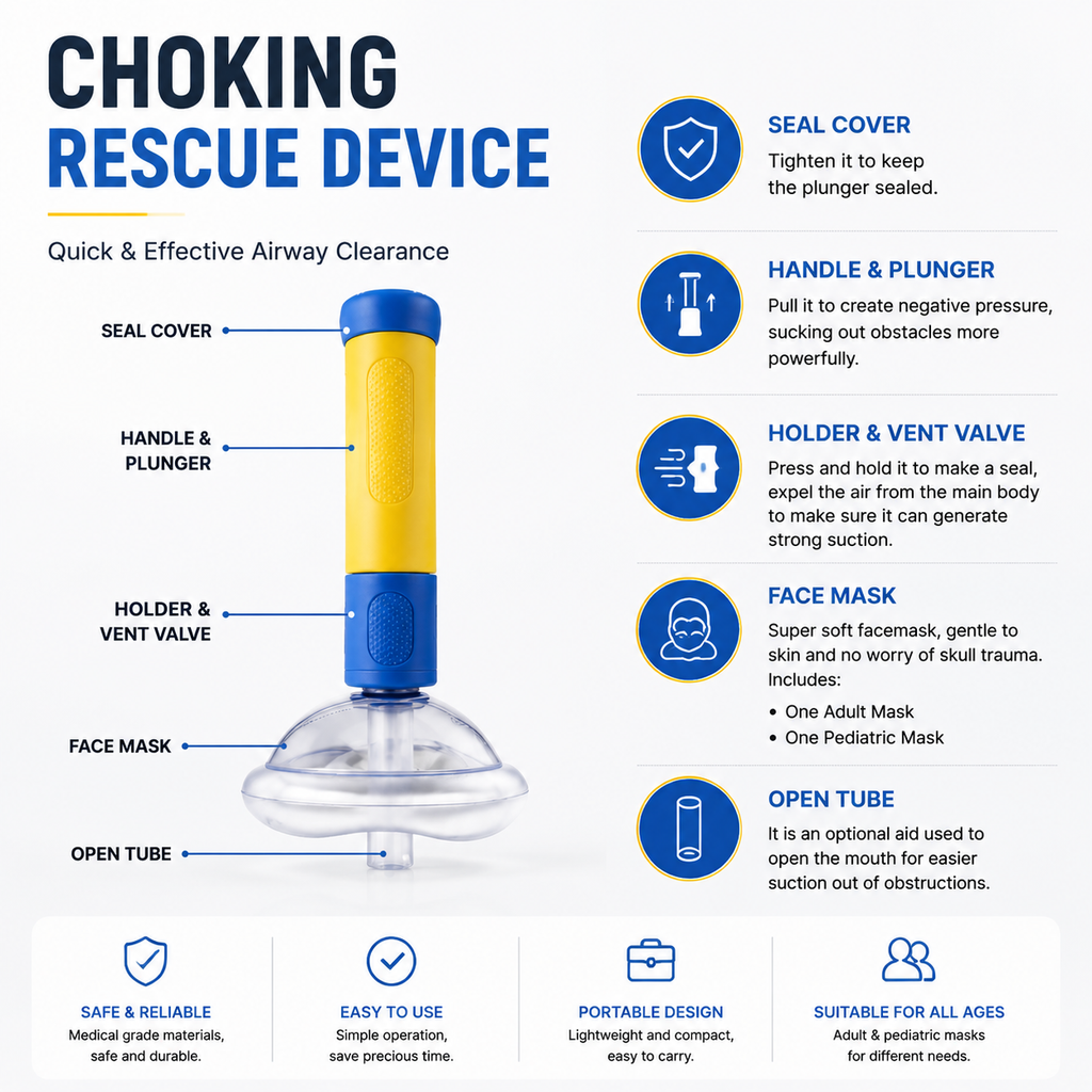 Kit de sauvetage d'urgence pour dispositif anti-choking Masque de voie aérienne certifié pour enfant Heimlich Maneuver