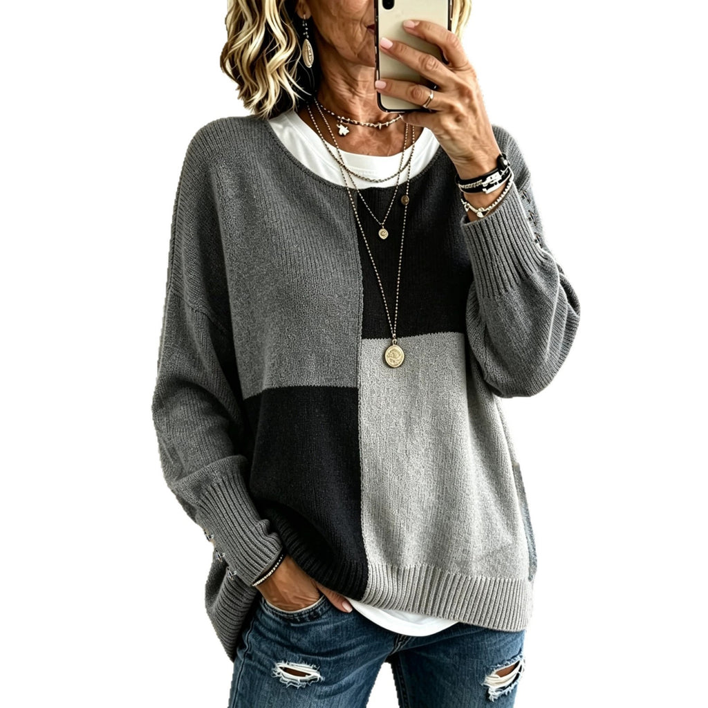 Col rond à la mode Casual Color-block Sweaterknitted pour la couche