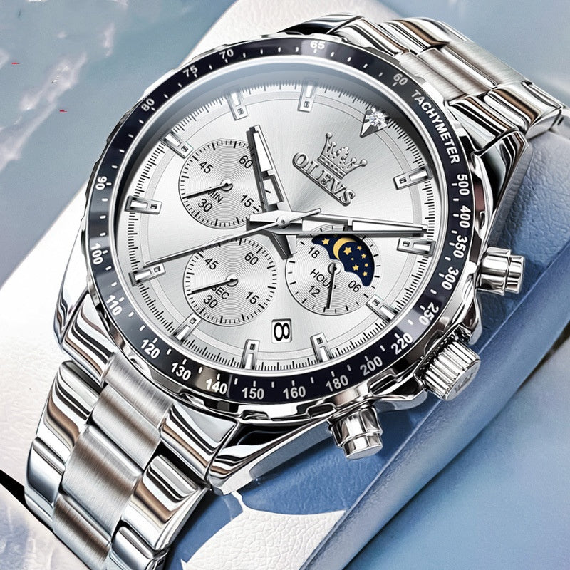 Multi-fonction sport Quartz hommes automatique montre bracelet en acier