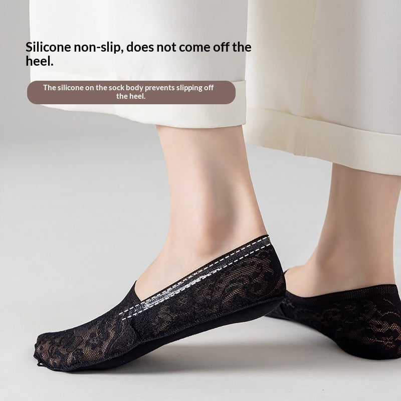 Femmes Été Chaussettes antidérapantes en silicone absorbant la sueur invisible