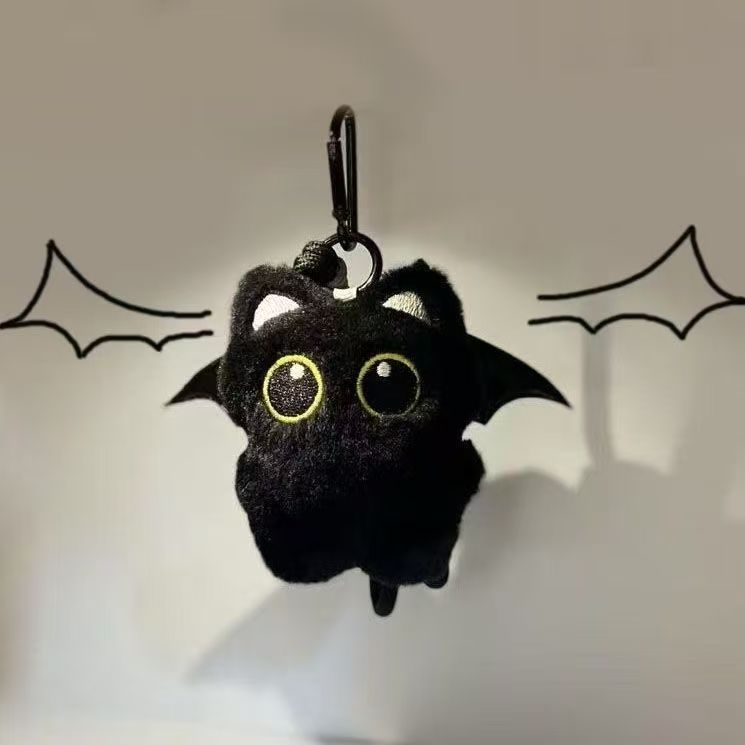 Porte-clés en peluche de chat noir gros yeux