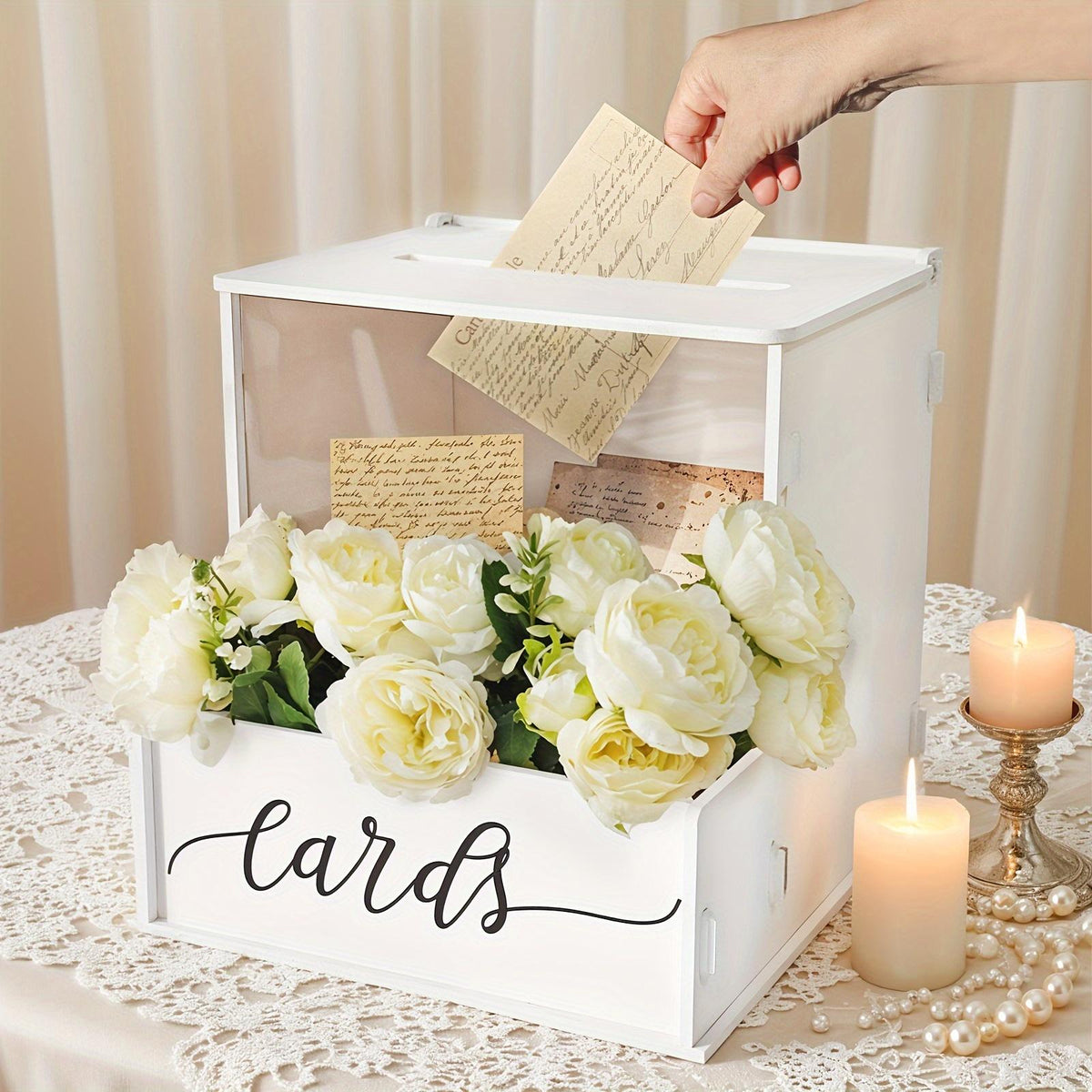 White wedding wishing well with lockable lid