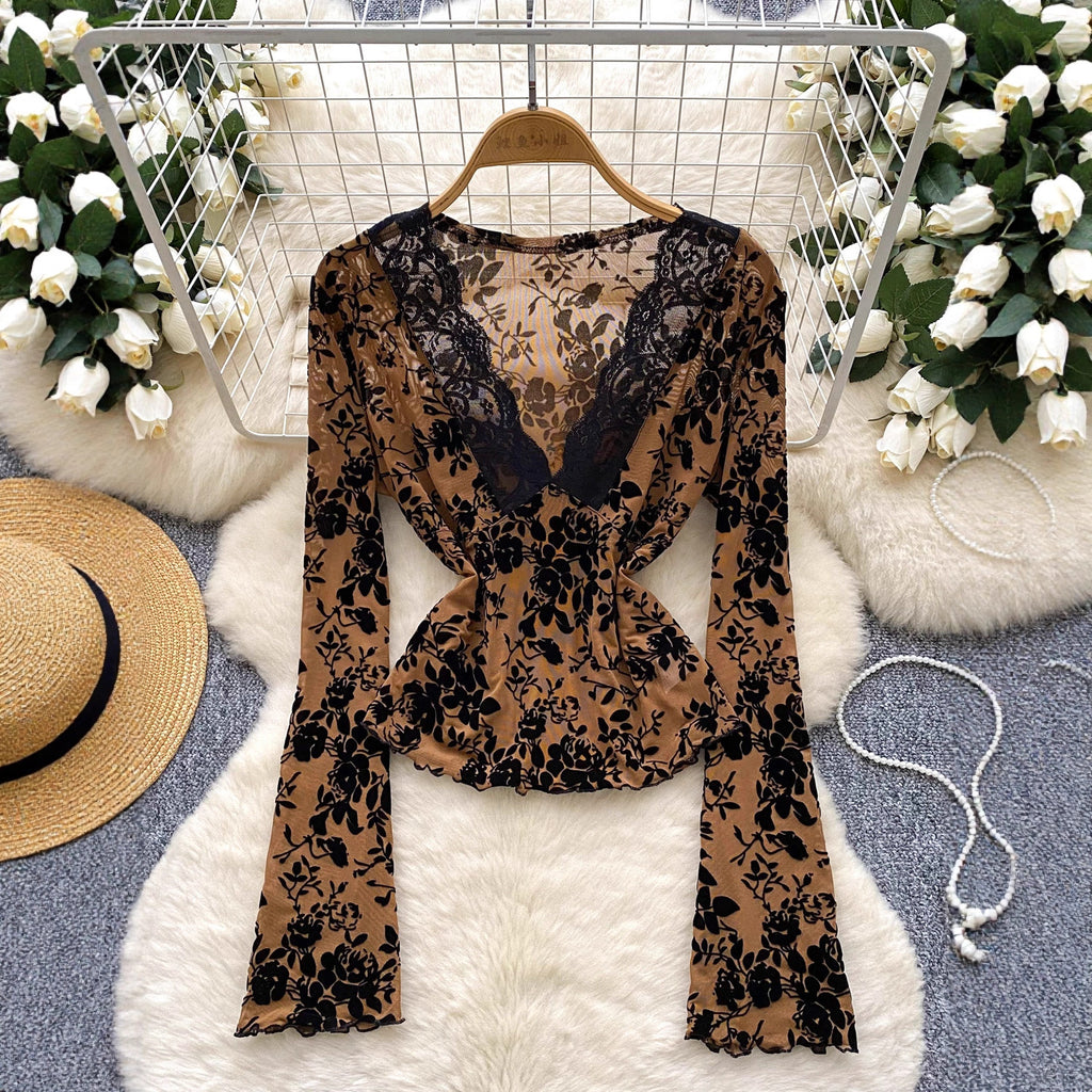 Lace mesh with long sleeves