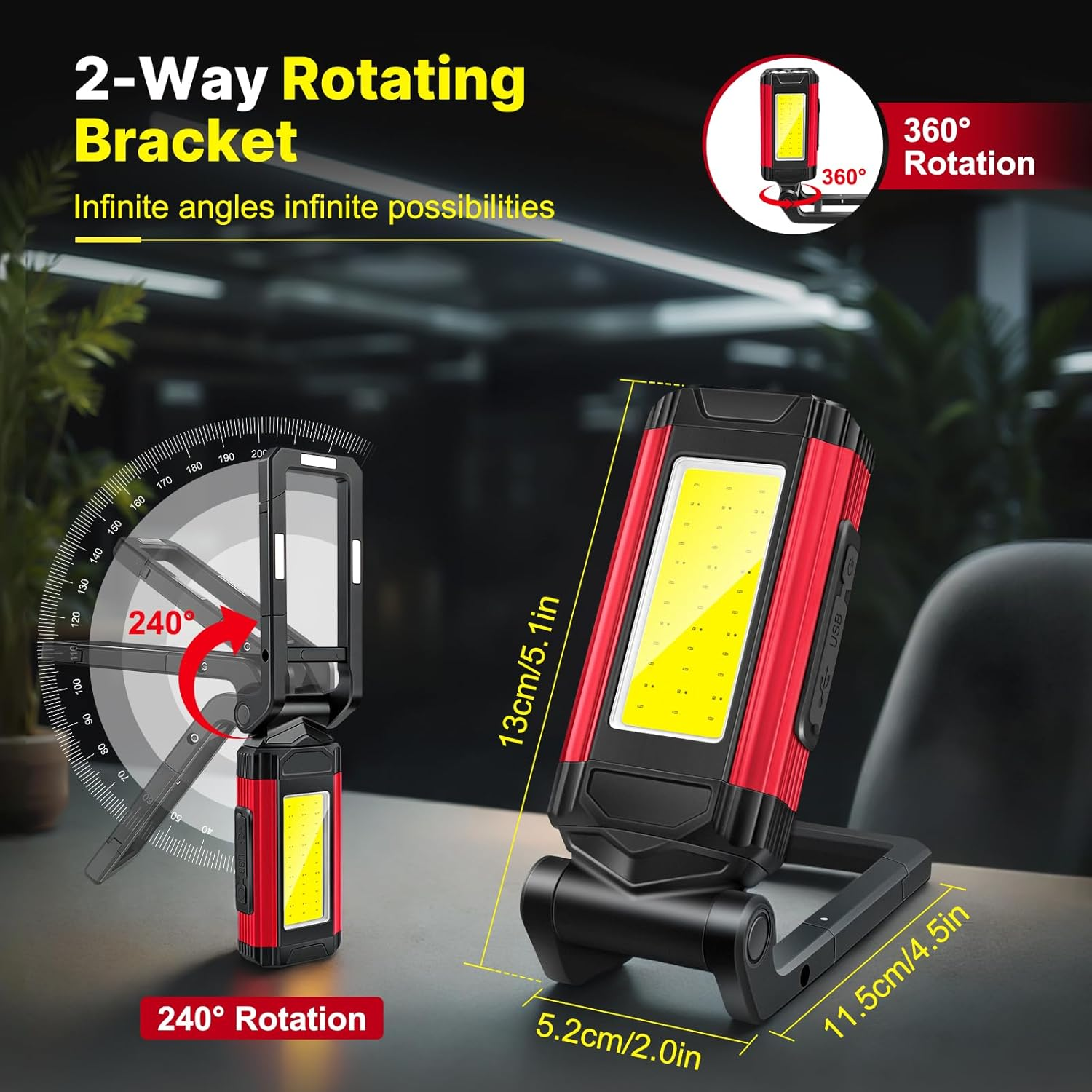Lumière de travail magnétique Lampe de poche rechargeable Lampe de travail portable LED 7 Modes de lampe de poche Wit