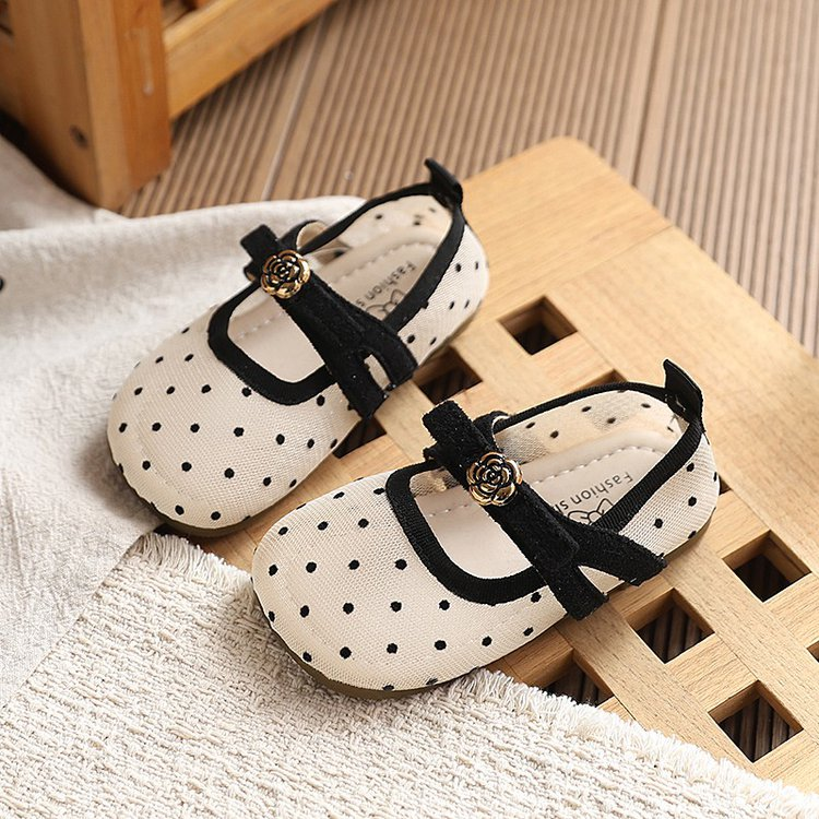 INS French Style Polka Dot Mesh Flats Summer Korean Girls Flower Princess Sandals Match Dr