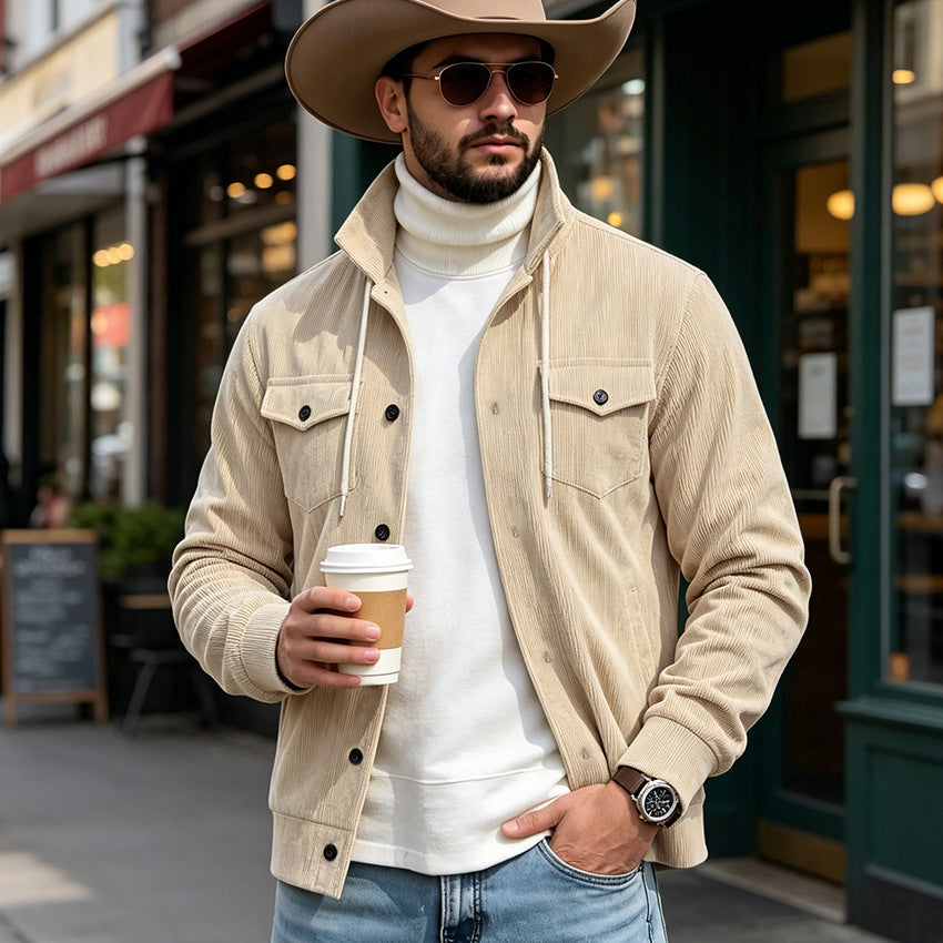 Veste Corduroy Homme Vêtements de dessus Manches longues Top Mens Manteau