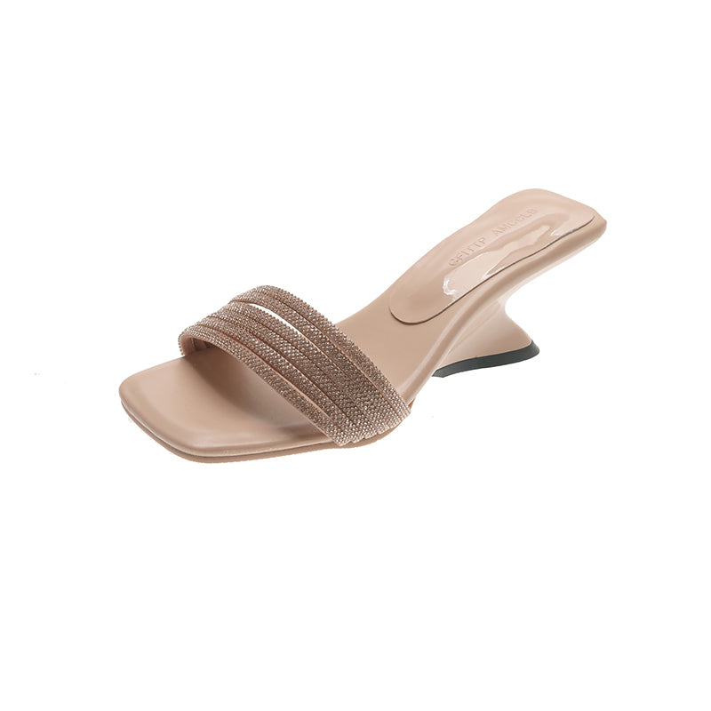 Sandales pour talons de haies Style français Open Toe Slides Carré Toe Femmes Sandales Outdoor Wea