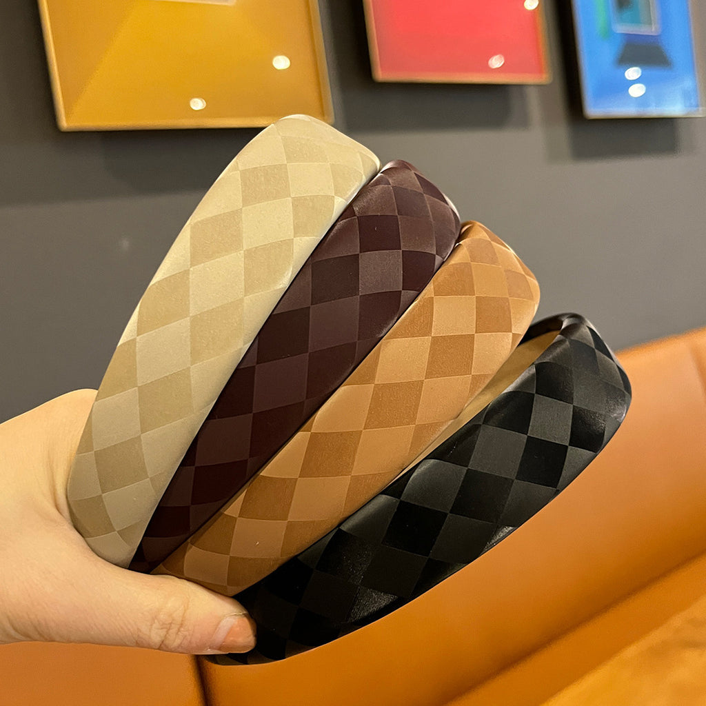 Retro Mode Cuir Haut Crâne Haut Chessboard Bandeau d'éponge Lattice