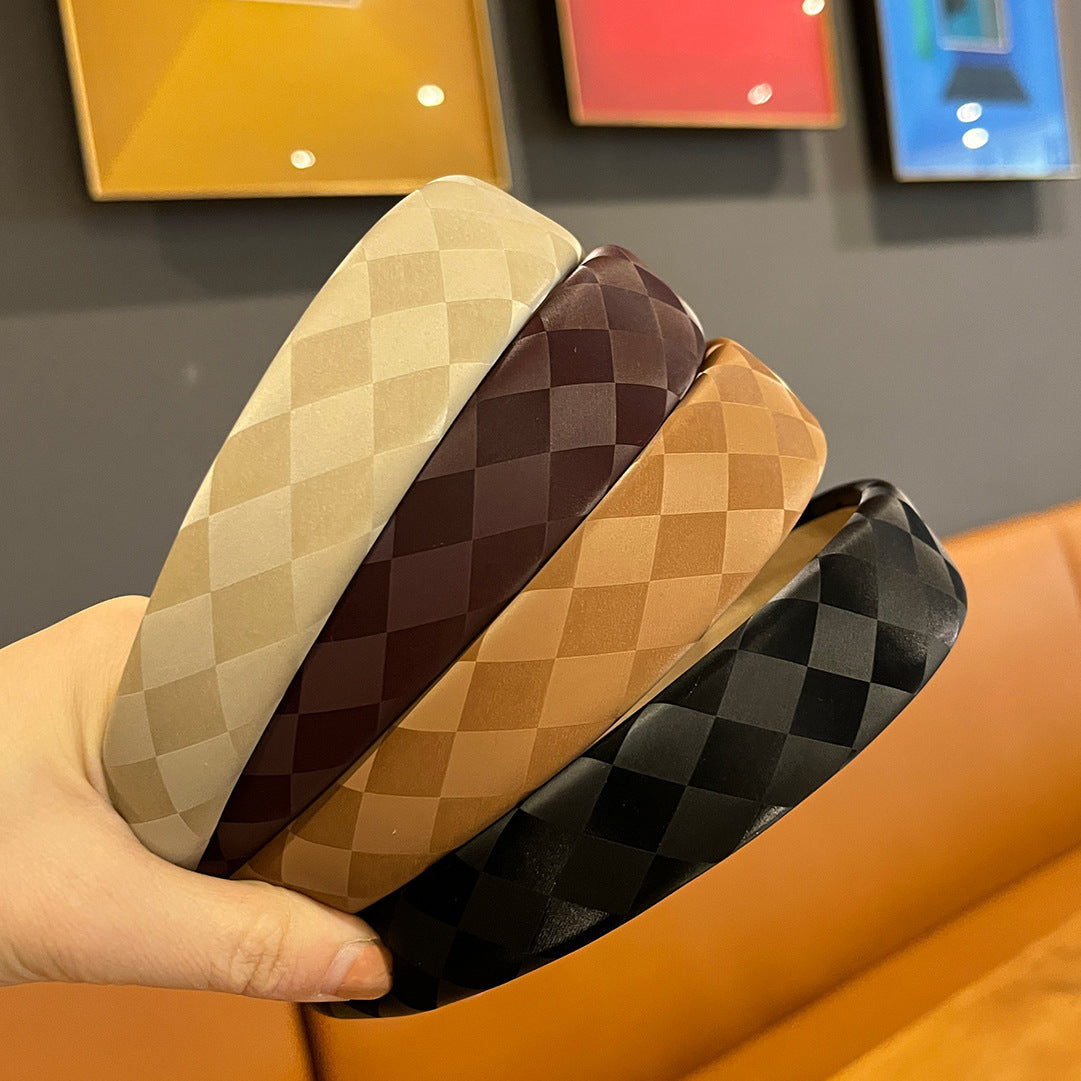 Retro Mode Cuir Haut Crâne Haut Chessboard Bandeau d'éponge Lattice