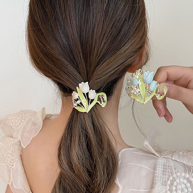 Tulipes haute queue de cheval cheveux griffes Barrettes femmes dos de tête fixe Artifact bandeau