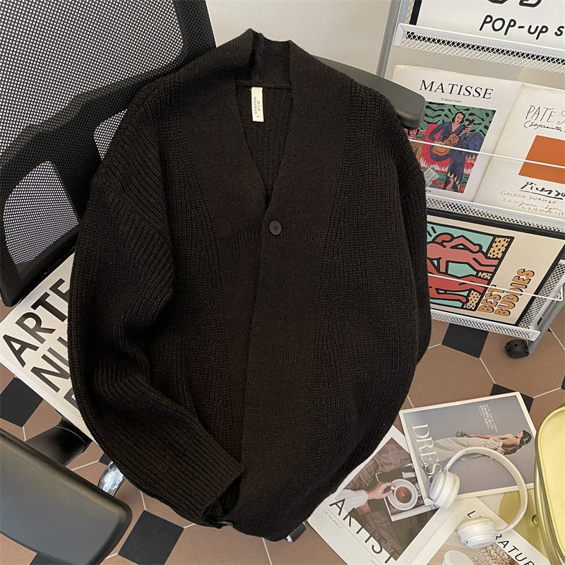 Chandail à col haut pour hommes Style de la haute rue Épaisseur Cardigan à mailles longues