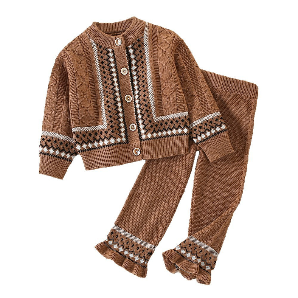 Vintage Jacquard Knit Cardigan Et les pantalons tricotés