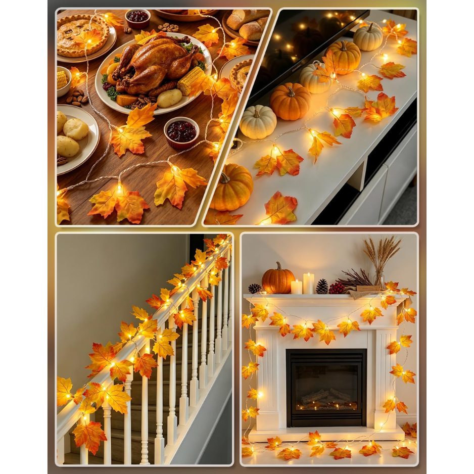 2-Pack Lighted Fall Garland 16,4ft Total général