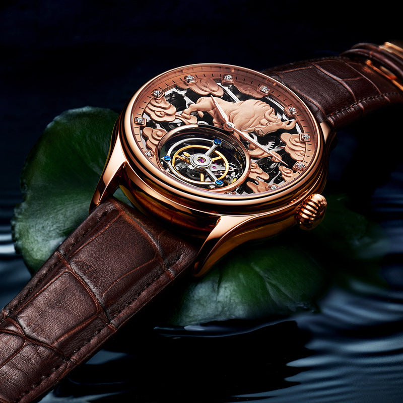 Montre mécanique en verre gemme double face